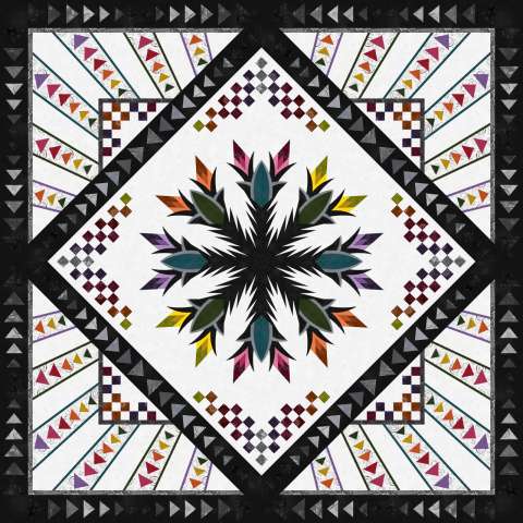King's Courtyard 80 to 118 in Expansion with ColorStock Cottons by Judy and Judel Niemeyer and Timeless Treasures 118x118 Kit includes the King's Courtyard pattern, and the Radiating Geese Border to expand an 80 inch quilt to 118 inches. It also comes with 31-3/4 yards of fabric, including binding. Fabric Only: $484.00 Kit with Pattern: $631.00
