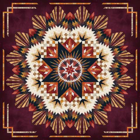 Eternal Autumn in Tim Holtz Fabrics Assorted Collections • 99x99 This kit includes 24-1/8 yards of fabric in the original cover quilt colorway. Fabric Only: $370.50 Kit with Replacement Papers: $451.50 Kit with Pattern: $483.00