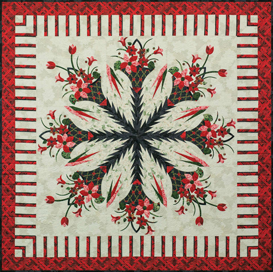 Poinsettia Bouquet Fabric Quilt Kit w/RJR Let It Sparkle Fabric Line
