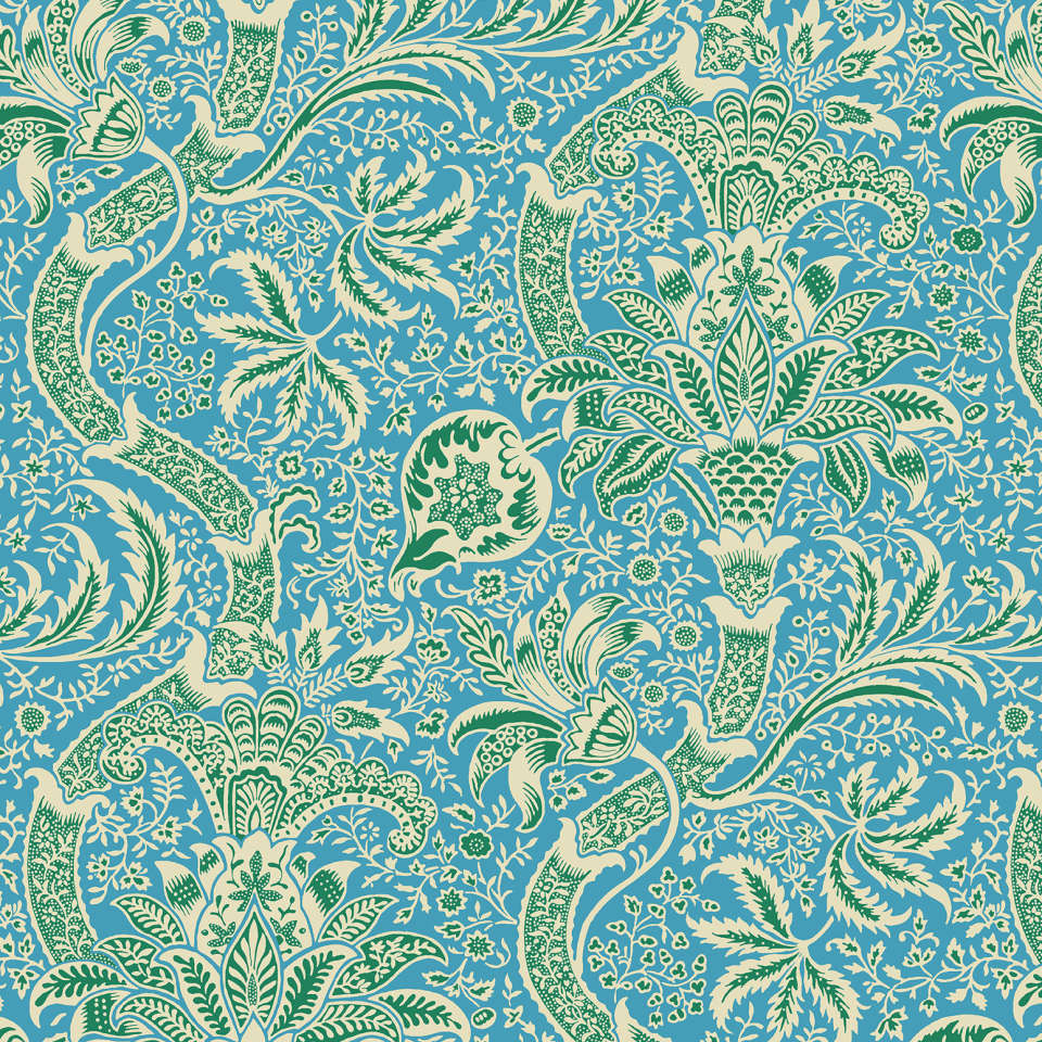 Free Spirit - Kaffe Fassett and Morris & Co. Dec 2024 - PWKW005.AQUA Indian FULL WIDTH