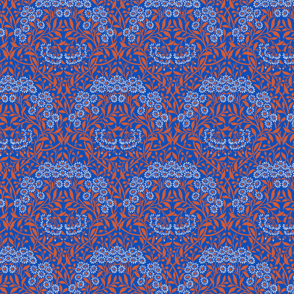 Free Spirit - Kaffe Fassett and Morris & Co. Dec 2024 - PWKW007.COBALT Michaelmas Daisy FULL WIDTH