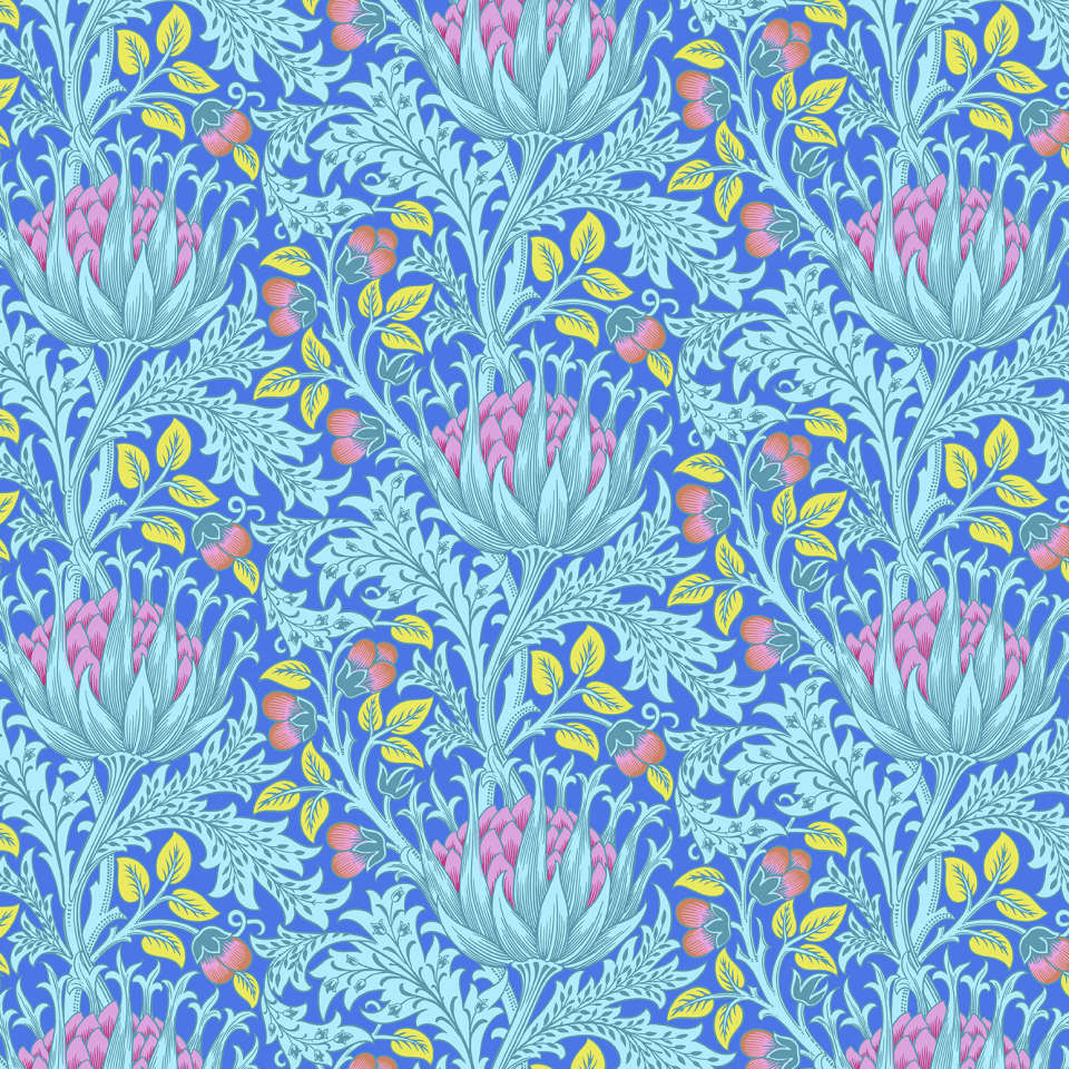 Free Spirit - Kaffe Fassett and Morris & Co. Dec 2024 - PWKW001.BLUE Artichoke FULL WIDTH