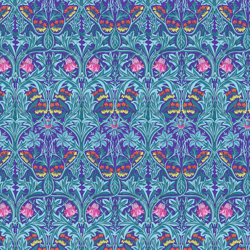 Free Spirit - Kaffe Fassett and Morris & Co. Dec 2024 - PWKW004.PURPLE Bluebell FULL WIDTH