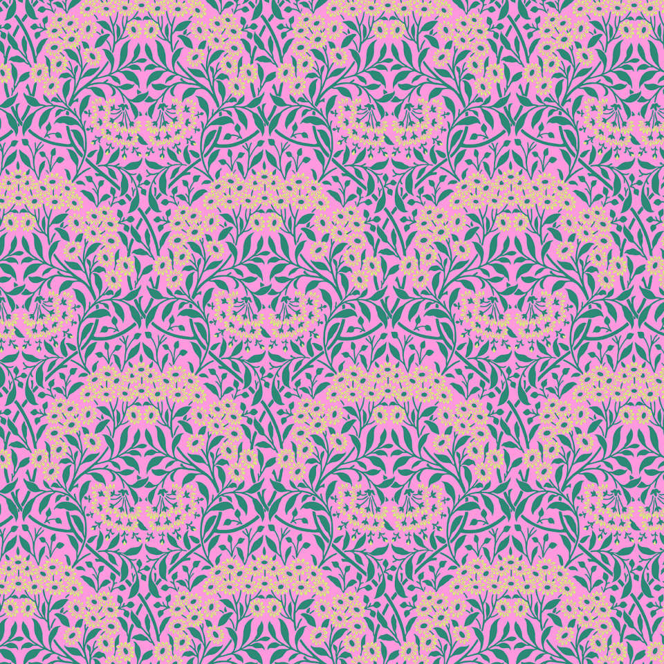 Free Spirit - Kaffe Fassett and Morris & Co. Dec 2024 - PWKW007.PINK Michaelmas Daisy FULL WIDTH