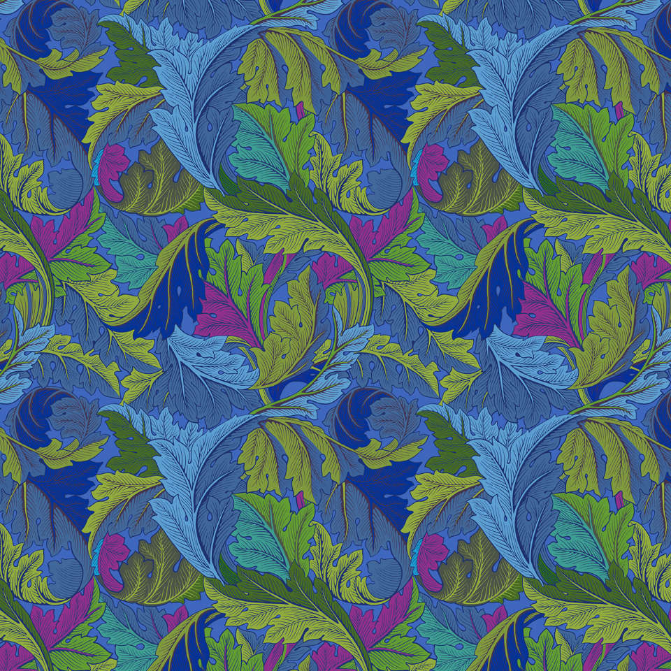 Free Spirit - Kaffe Fassett and Morris & Co. Dec 2024 - PWKW006.COBALT Acanthus FULL WIDTH