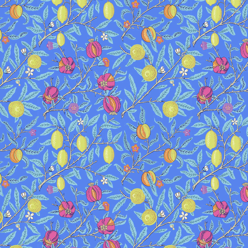 Free Spirit - Kaffe Fassett and Morris & Co. Dec 2024 - PWKW010.COBALT Fruit FULL WIDTH