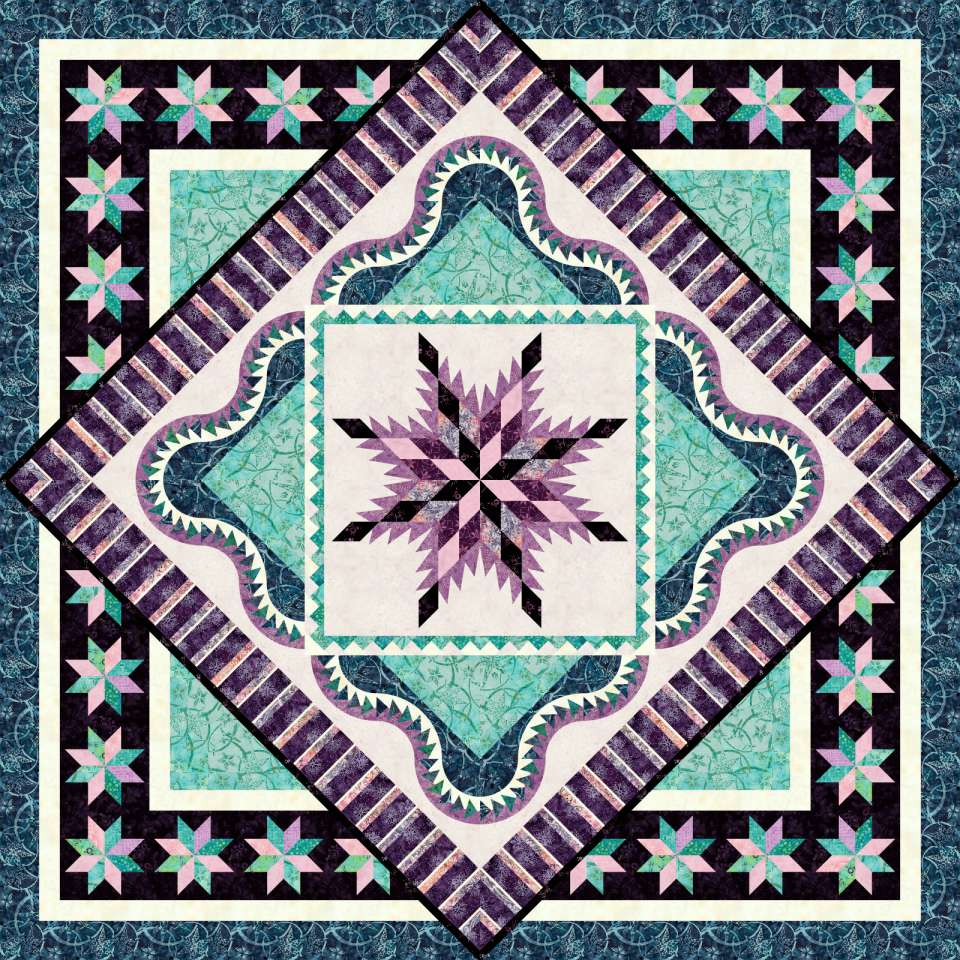 Tuscan Sunset in Sage and Heather • 99x99 • 3 Left Fabric Only Kit: $325.00 Sale: $227.50 Kit with Replacement Papers: $397.00 Sale: $277.90 Kit with Pattern: $425.00 Sale: $297.50