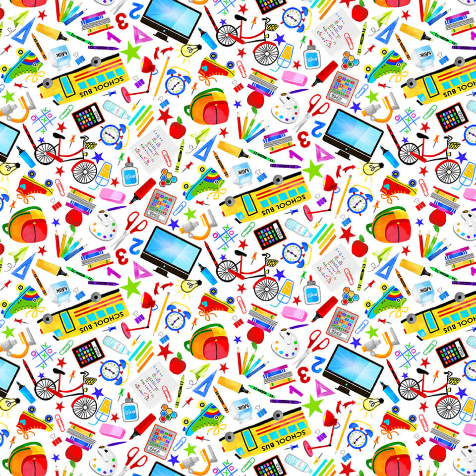 Timeless Treasures - Back to School - FUN-CD3024 WHITE