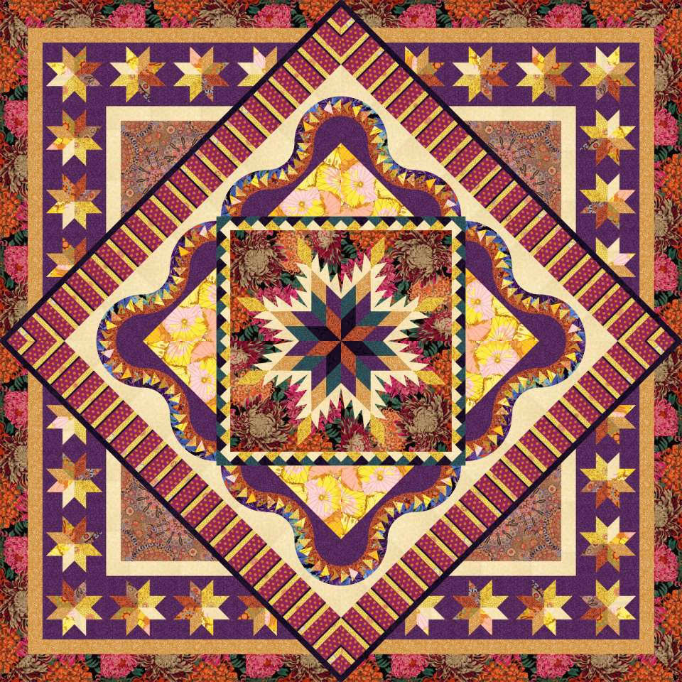 Tuscan Sunset in Kaffe Collective • 99x99 • 1 Left Fabric Only Kit: $325.00 Sale: $227.50 Kit with Replacement Papers: $397.00 Sale: $277.90 Kit with Pattern: $425.00 Sale: $297.50