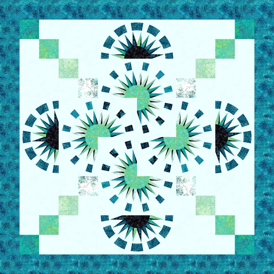 Coral Cove in Gulf Coast Tonga Batik Mini Collection • 70x70• 1 Left Fabric Only Kit: $168.00 Sale: $100.80 Kit with Replacement Papers: $179.25 Sale: $107.55 Kit with Pattern: $196.00 Sale: $117.60