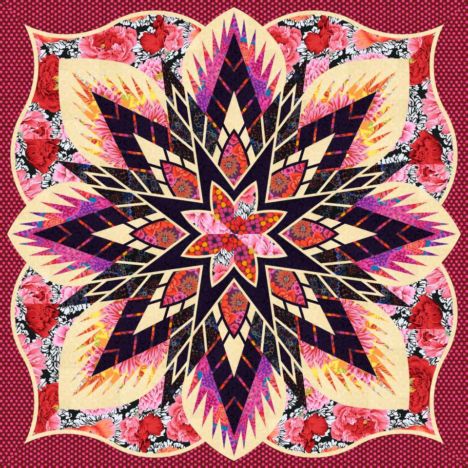 Crimson Poppy in Crimson • 68x68 • 3 Left $217.00 Fabric Only $266.50 Kit with Replacement Papers $288.00 Kit with Pattern
