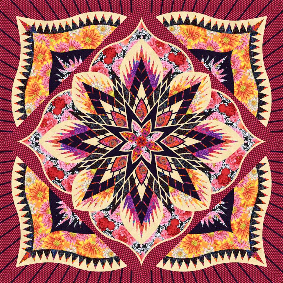 Crimson Poppy in Crimson Queen • 99x99 • 3 Left $366.00 Fabric Only $472.00 Kit with Pattern