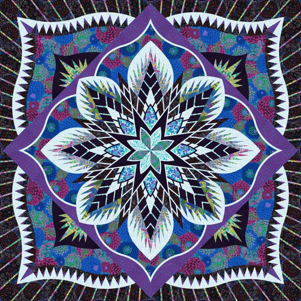 Crimson Poppy Blue and Purple Queen • 99x99 • 1 Left $366.00 Fabric Only $472.00 Kit with Pattern