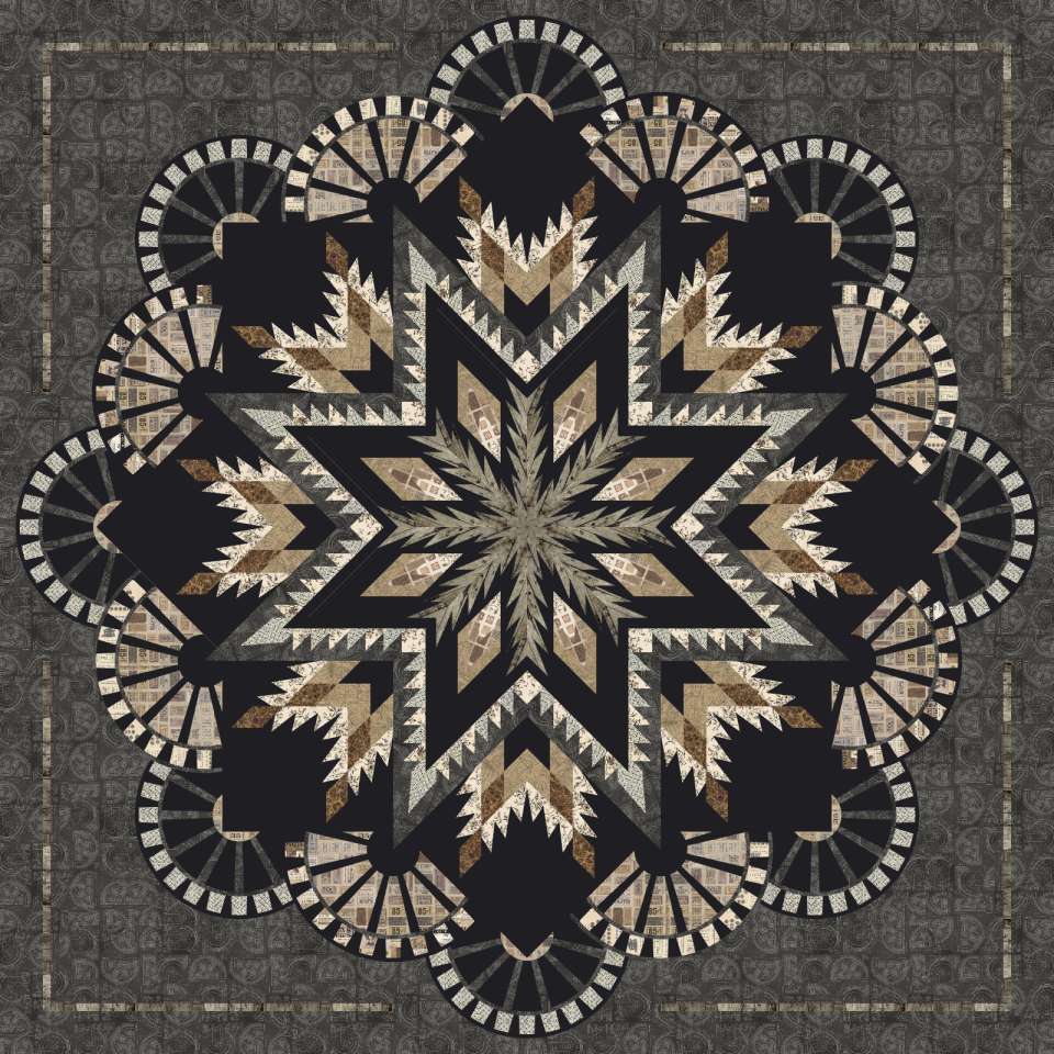 Steampunk Fairytale in Tim Holtz Neutrals • 99x99 $334.00 Fabric Only $413.00 Kit with Replacement Papers $441.00 Kit with Pattern