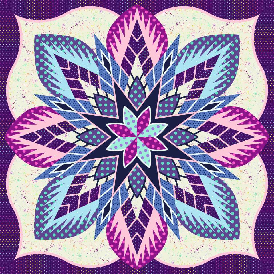 Crimson Poppy Tula Pink • 68x68 • 1 Left $217.00 Fabric Only $266.50 Kit with Replacement Papers $288.00 Kit with Pattern