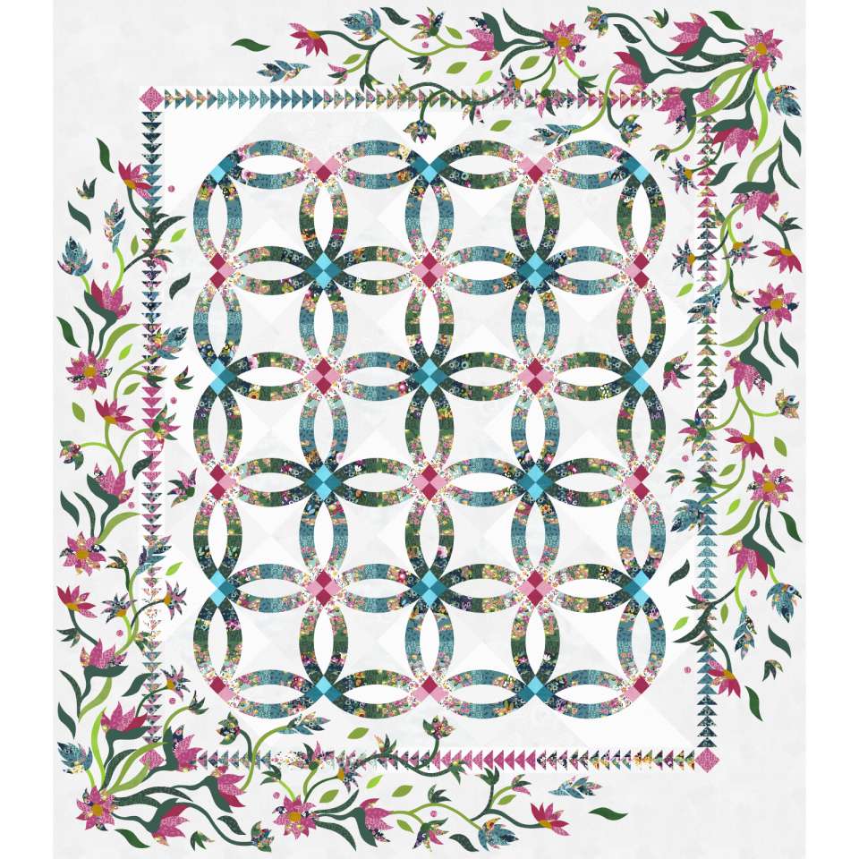 Flowers for My Wedding Ring in Morning Meadow • 87x100 $365.00 Fabric Only $545.00 Kit with Pattern
