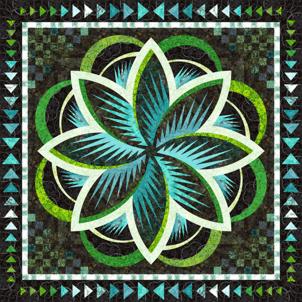 Queen of the Night in Valley Blossoms Tonga Batik Collection • 80x80 $260.50 Fabric Only $319.00 Kit with Replacement Papers $346.00 Kit with Pattern