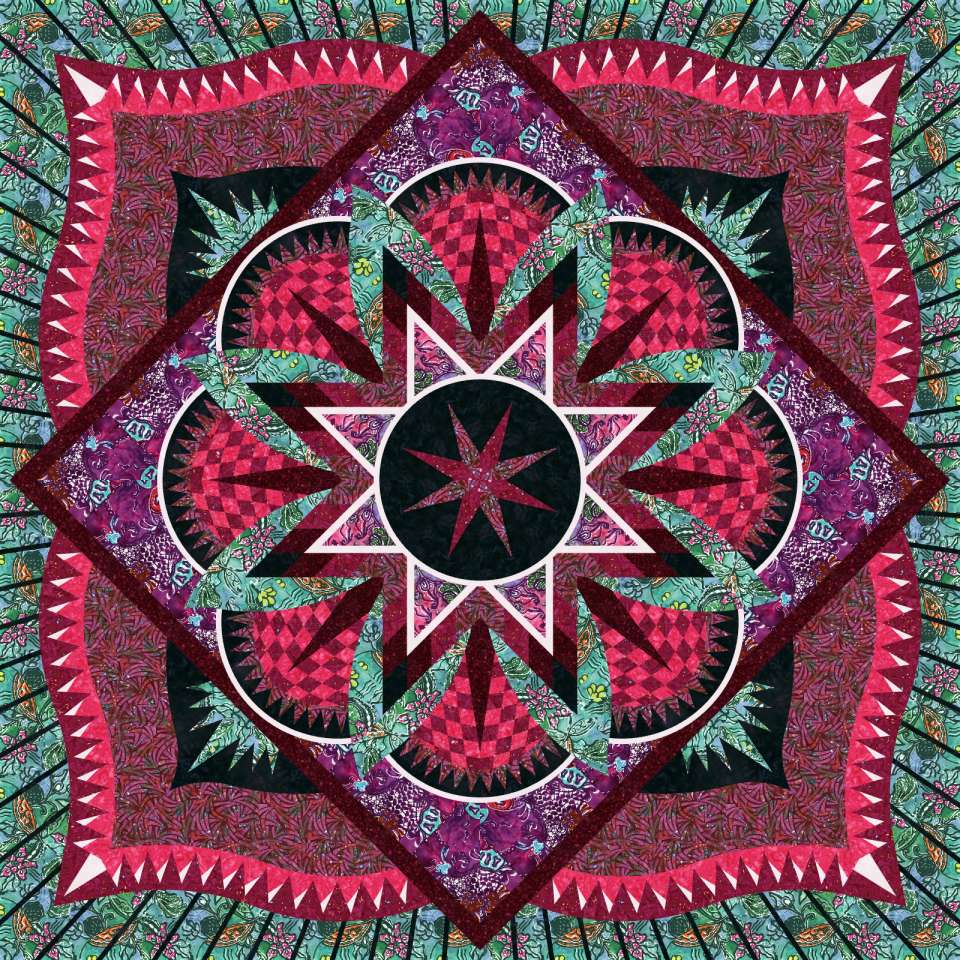 Artisan Traditions in Riley Blake Expressions Batiks Ruby and Teal • 99x99 Fabric Only Kit: $324.00 Sale: $291.60 Kit with Replacement Papers: $398.25 Sale: $358.43 Kit with Pattern: $427.50 Sale: $384.75