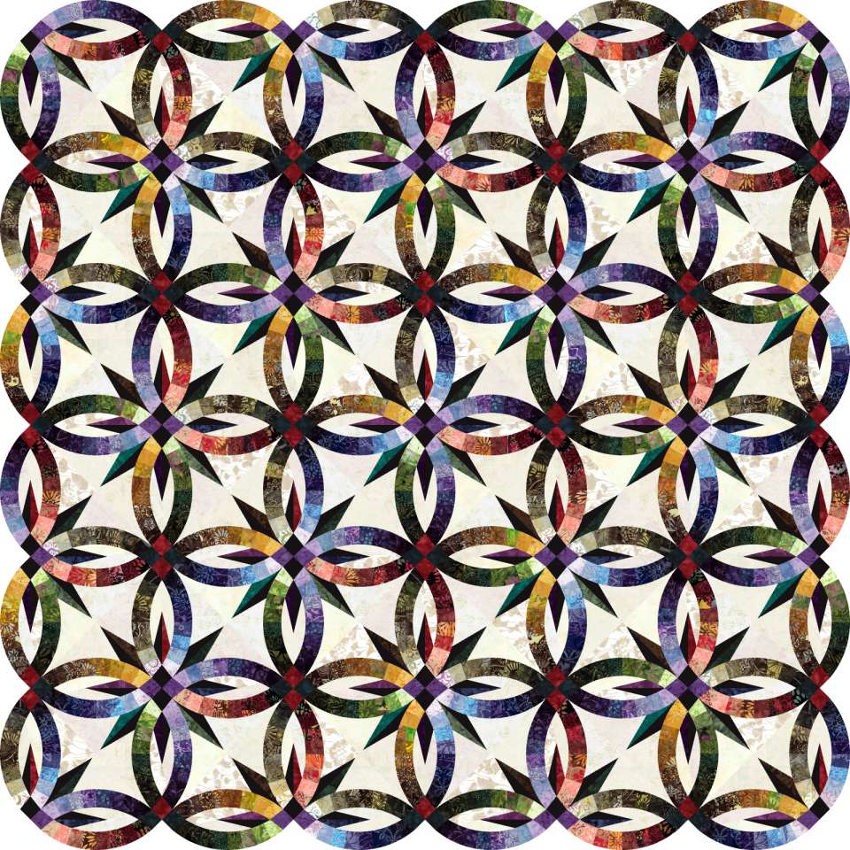 Bali Wedding Star Apple Cider Quiltworx Strip Set Tonga Batiks • 80x80 $362.00 Fabric Only $425.00 Kit with Replacement Papers $456.50 Kit with Pattern