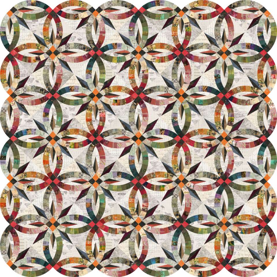 Bali Wedding Star in the Tim Holtz Strip Set • 80x80 $375.00 Fabric Only $438.00 Kit with Replacement Papers $469.50 Kit with Pattern