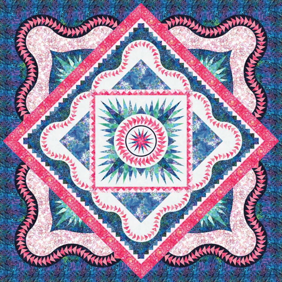 Prancing Peacock Queen Option 2 | 99x99 $325.00 $334.00 Fabric Only Kit $325.00 $410.50 Kit with Pattern