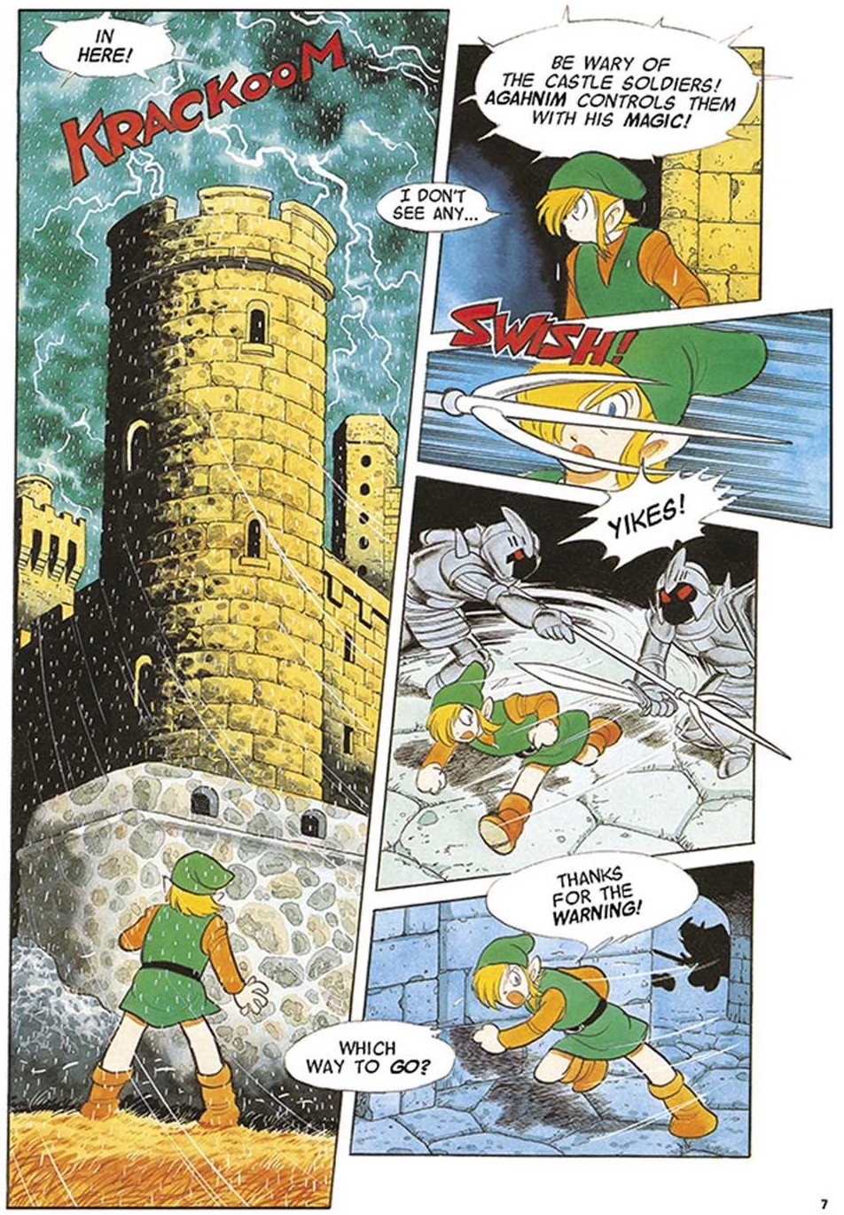 Link enters Hyrule Castle in panels from the first installment of Shotaro Ishinomori's A Link To The Past comic