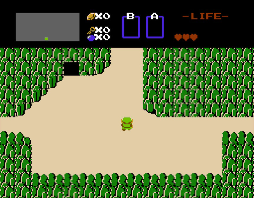 Link in the middle of the starting screen of LOZ