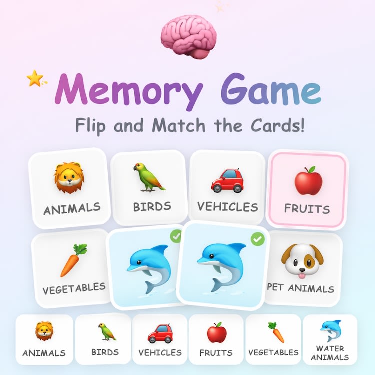 Online Memory Card Game for Kids