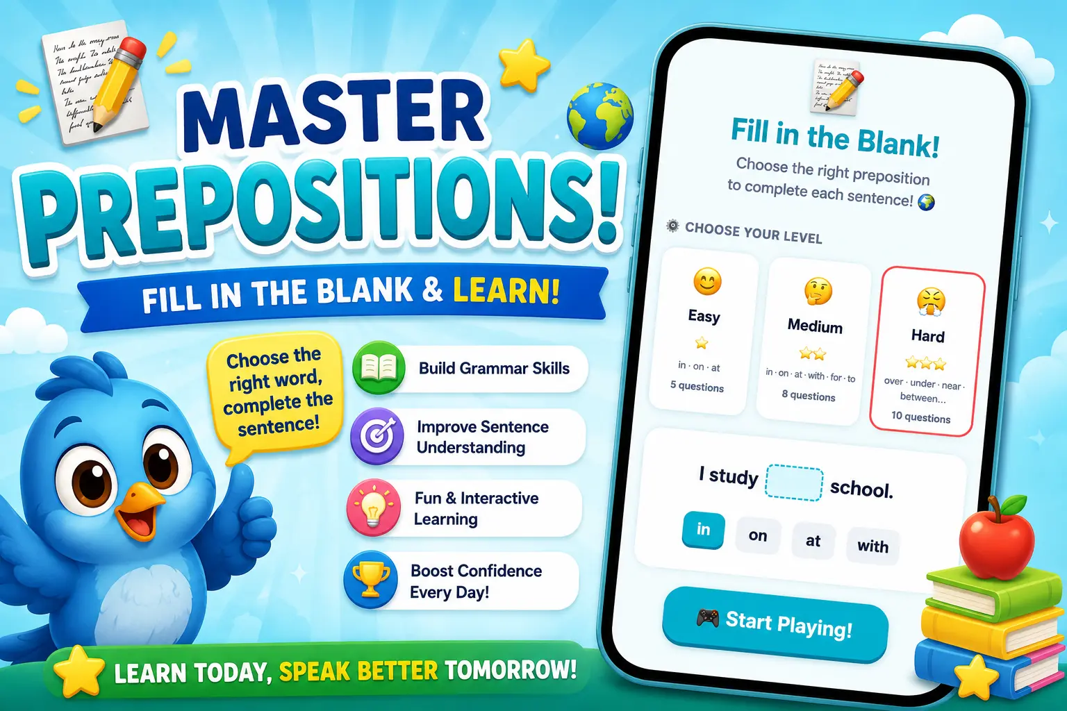 Preposition Fill-in-the-Blank Game for Kids