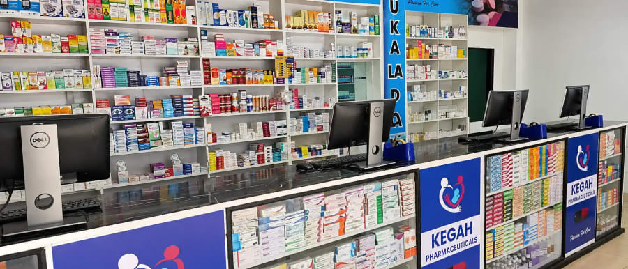 Dispensing area inside a Kegah Pharmaceuticals branch