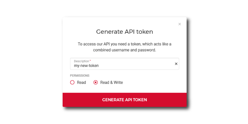 Generate New Token popup modal