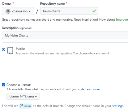 create new helm repository on github