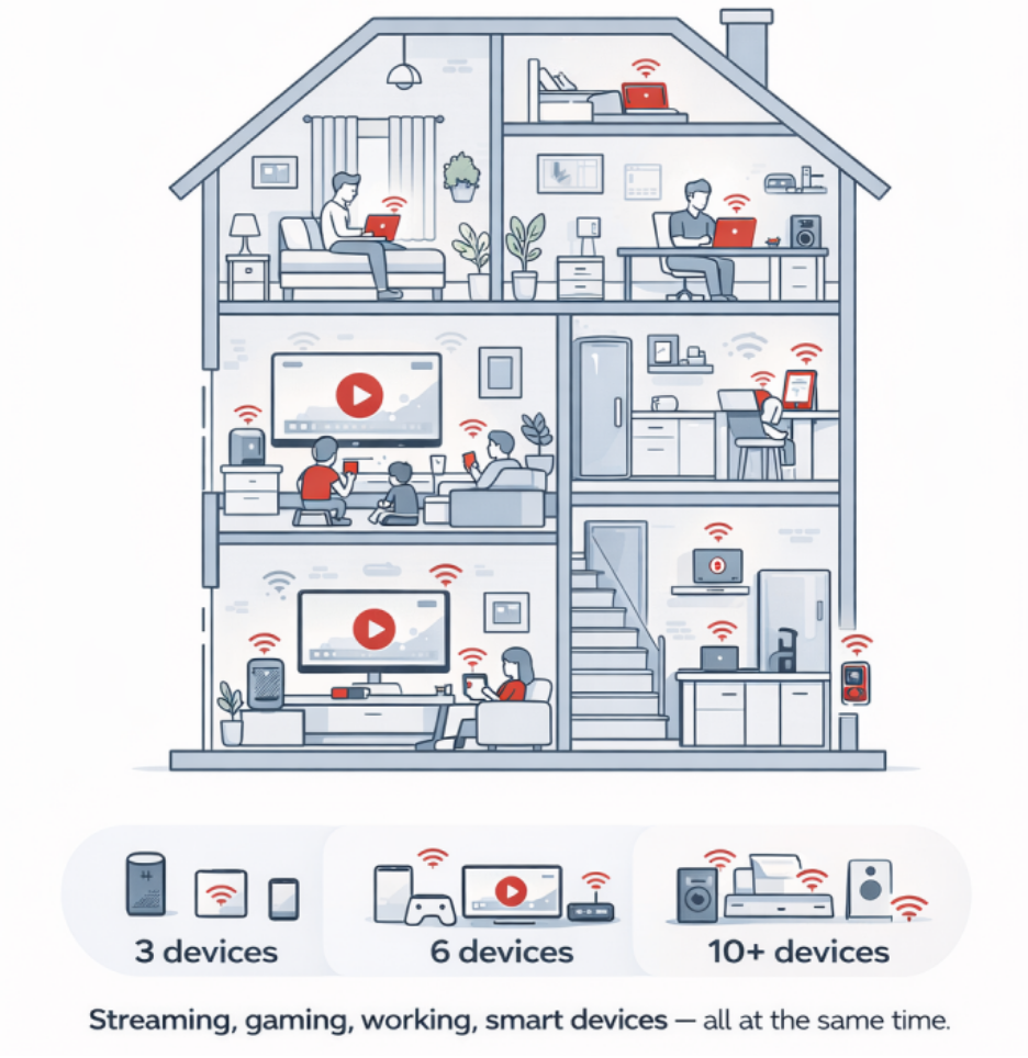How many people use the internet at home affects the broadband speed you need