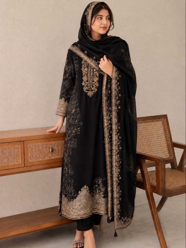 Premium Black Muslin Suit [MS006]