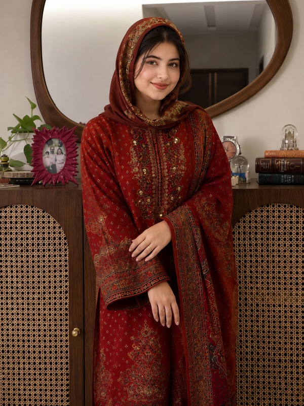 Royal Red Muslin Silk Suit [MS008]