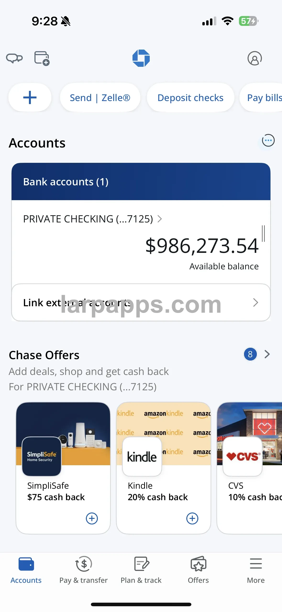 Chase banking screen