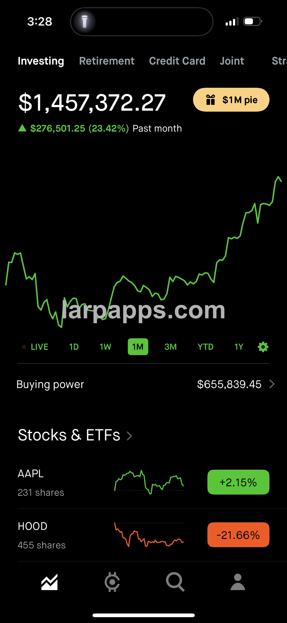 Robinhood investing home screen preview