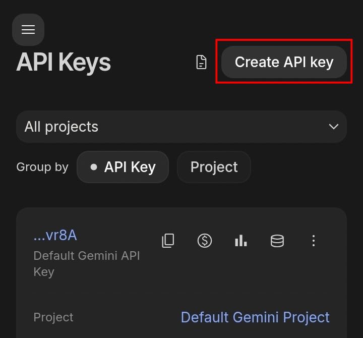 Creating API key for Gemini AI