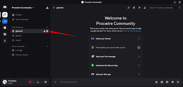 Locating the Discord channel settings gear icon to create a webhook
