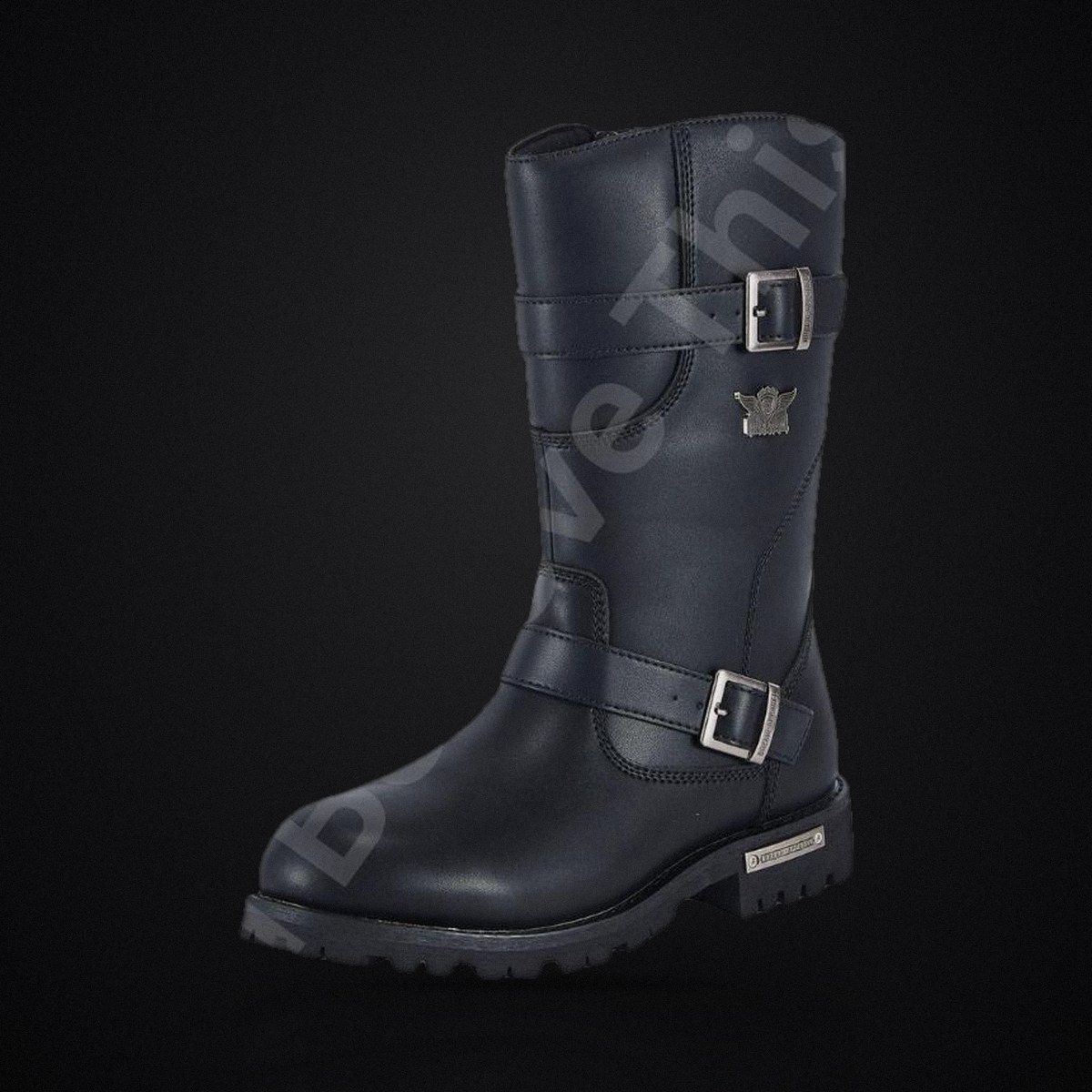 Men's Black Biker Boots - Classic Mid-Calf Motorcycle Boots with Buckles