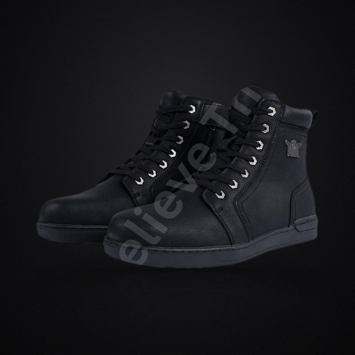 Men's Black Biker Boots - Combat Style Ankle Boots with Strap and Ring