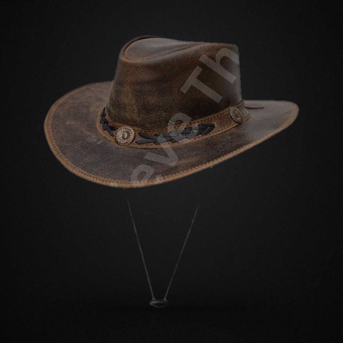 Men's Brown Leather Cowboy Hat - Classic Western Hat with Broad Brim