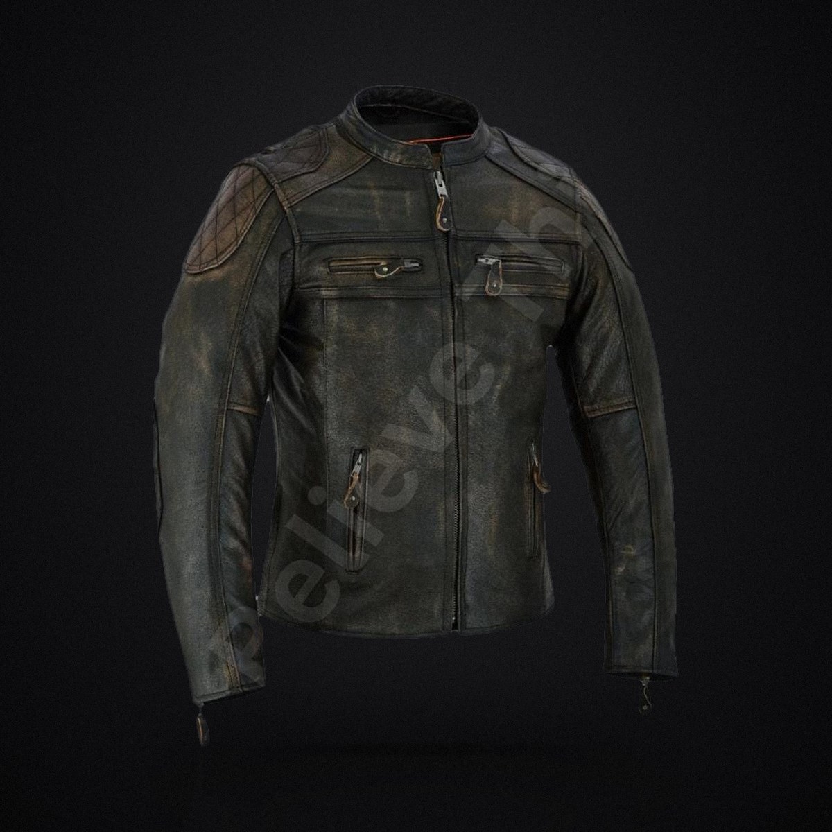 Women's Distressed Leather Motorcycle Jacket - Quilted Cafe Racer Biker