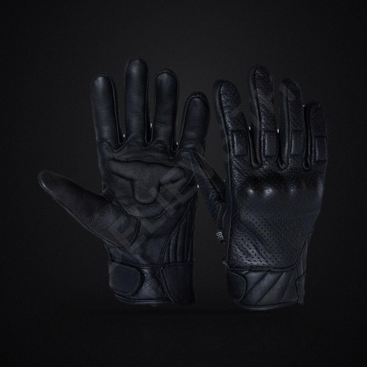 Men's Black Leather Motorcycle Gloves - Gel Palm Protective Biker Gloves