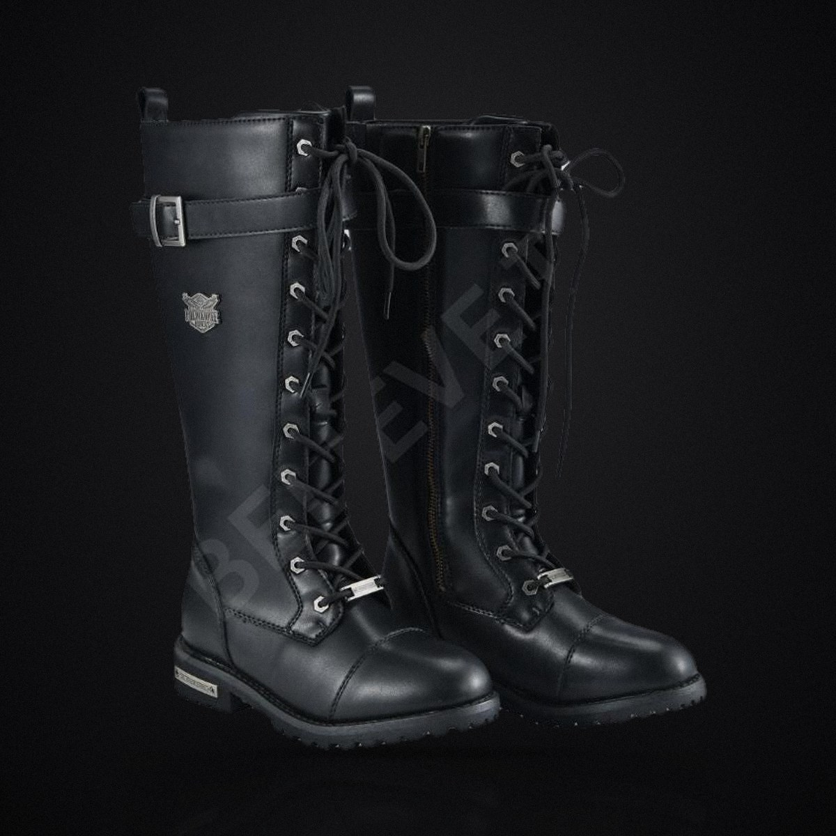 Women's Lace-Up Riding Boots - Black Knee High Gothic Biker Boots