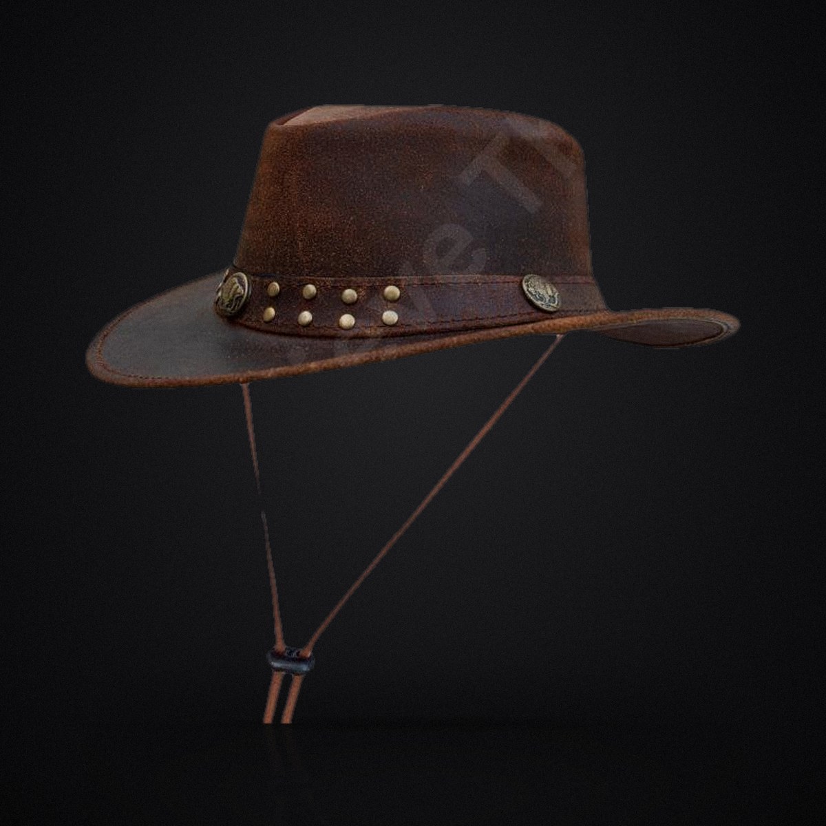 Men's Brown Top-Grain Leather Cowboy Hat - Studded Western Hat