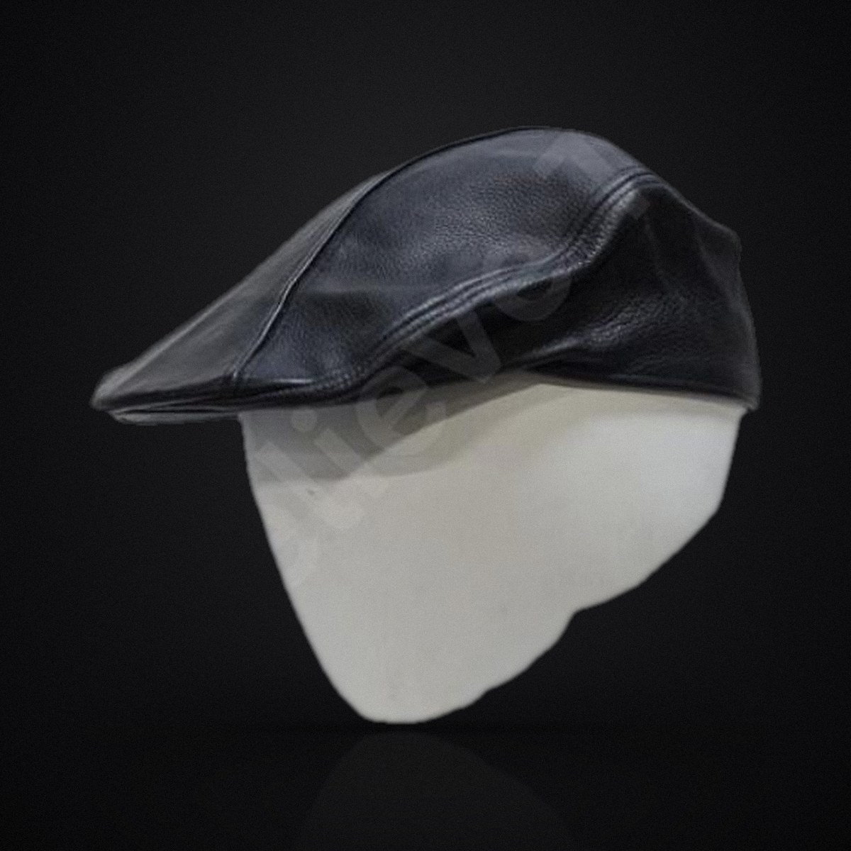 Men's Black Leather Flat Cap - Vintage Newsboy Ivy Hat, Gift for Him
