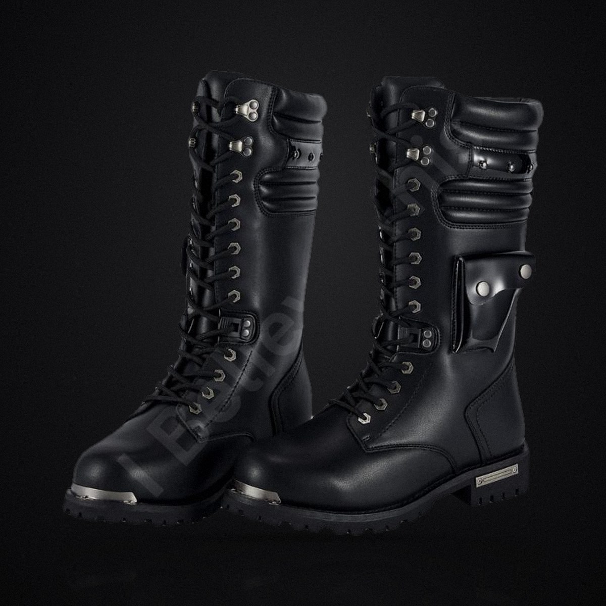 Men's Gothic Motorcycle Boots - Heavy Duty Combat Biker Boots with Pocket