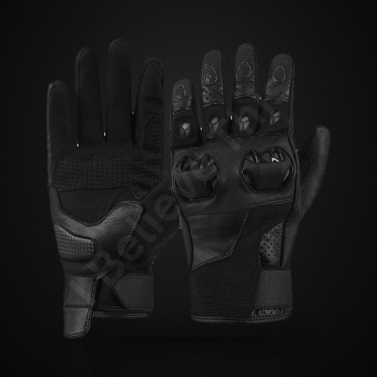 Men's Leather Motorcycle Gloves with Knuckle Armor - Protective Biker