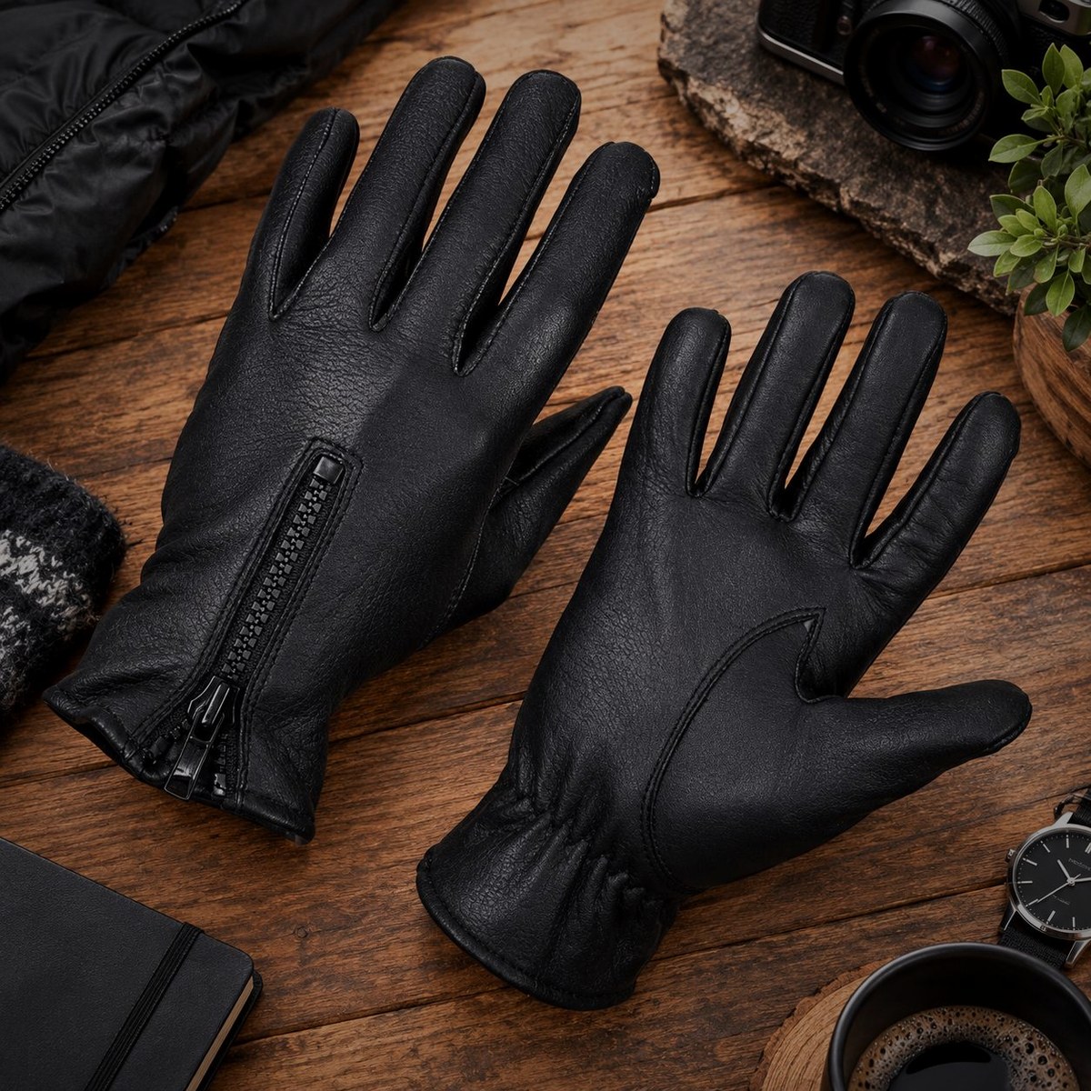 Women's Black Deerskin Leather Gloves - Elegant Dress Gloves, Zip Wrist
